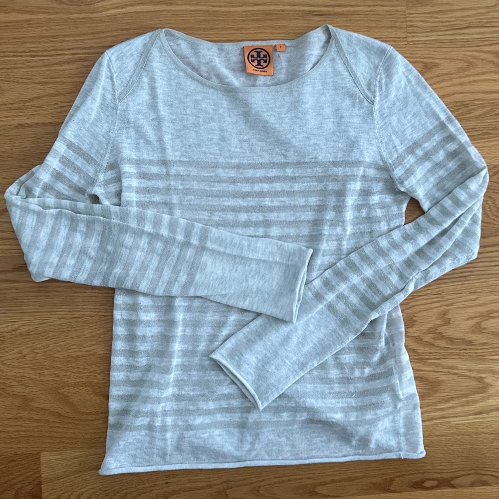 Tory Burch Grey and Silver Striped Long Sleeve (S)